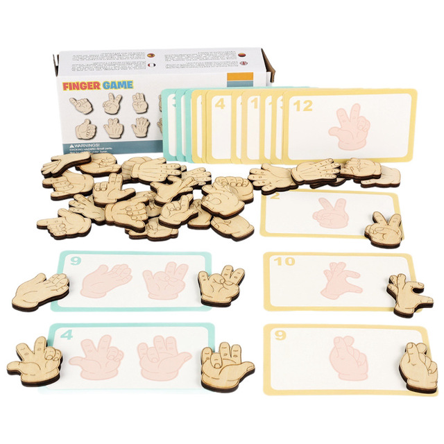 Wholesale Creative Wooden Gesture Puzzle Shape Cognitive Toy Educational Toy Math Finger Counting Game for Kids