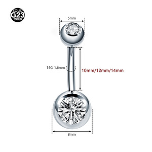 Piercing de nombril pour femme en titane ASTM F136, avec double boule ronde et fermoir à vis, serti de zircone en acier - Product Image 2
