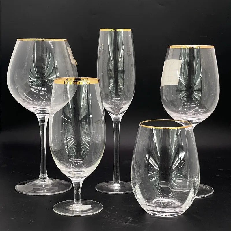ZK230261-2 gelas multifungsi kelas atas cangkir anggur kaca unik sampanye gelas makanan penutup dengan pinggiran emas