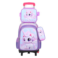 Juego de Tres Piezas de Mochilas Escolares con Ruedas para Niños y Niñas, Bolsa de Almuerzo de Cuero 3D de Gran Capacidad para Estudiantes