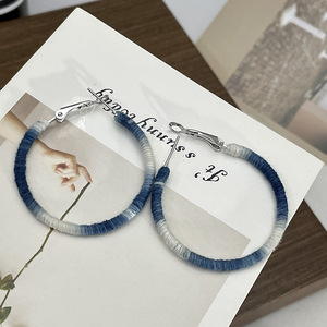 Pendientes de Aro con Hilo Encerado de Algodón, Degradado Azul y Blanco, Estilo Vintage, Joyería de Moda para Mujer, Hechos a Mano, Estilo Boho 2026 - Product Image 2