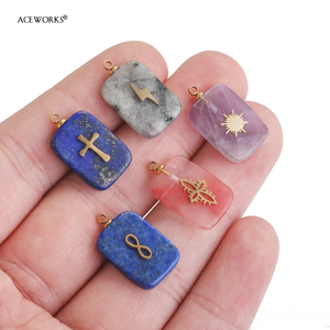 Gemstone Symbol Charm | 18K PVD Gold Plated Stainless Steel Natural Stone Pendants | Cross Star Lightning Bolt & Sunburst Charms - Product Image 4