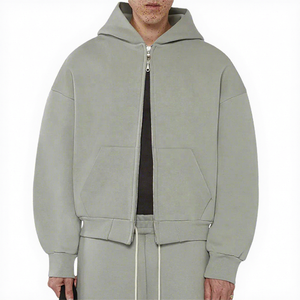 Nouveau Hoodie Zippé 100% Coton Épais Coupe Courte Double Fermeture Éclair Oversize Unisexe Personnalisable Coupe Boxy Essentiels - Product Image 1
