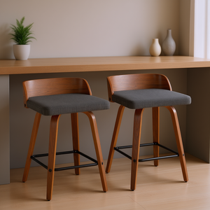 ชุดเก้าอี้เคาน์เตอร์มายา 2 ตัว ไม้วอลนัท ความสูงคงที่ สไตล์โมเดิร์นกลางศตวรรษ เฟอร์นิเจอร์ห้องรับประทานอาหาร - Product Image 2