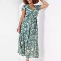 Nouvelle Robe Longue Femme Couleur Personnalisée Manches Volantes Col Cache-cœur Grande Taille Vente en Gros Promotion Éco-responsable Longueur Ras du Sol
