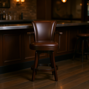 Tabouret de bar pivotant Williams, hauteur de comptoir, en similicuir marron vintage, base en bois, 27 pouces - Product Image 2