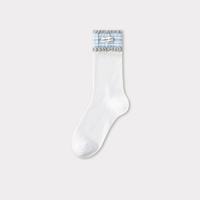 Chaussettes tendance pour femme en promotion, mi-mollet, à double bordure bouffante, en maille respirante, pour le quotidien