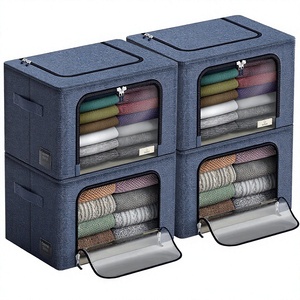Rectangular Fabric Clothing Storage <b>Bins</b> with Clear Window Foldable & Stackable (4 Pack Blue) - Product Image 1