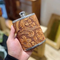 Bouteilles en alliage de titane pour eau minérale, Mini vin rond en cuir, sculpté à la main, Cowboy occidental classique