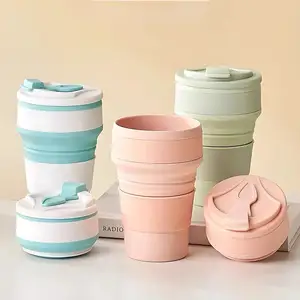 Gấp cup mini có thể thu vào cup Silicone xách tay teacup du lịch ngoài trời cà phê sữa Telescopic uống Mug với nắp