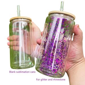 20oz PreDrilled Double Wall Clear Glass Can <b>Snow</b> <b>Globe</b> Tumbler with <b>Plastic</b> Slide Lid and Straw for Business Gifts - Product Image 2