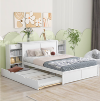 Lit plateforme de rangement blanc de taille Queen avec étagère rétractable et position flexible rabattable, solution intégrée pour la chambre à coucher