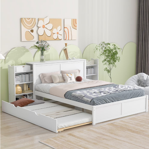 <span class=keywords><strong>Lit</strong></span> plateforme de rangement blanc de taille Queen avec étagère rétractable et position flexible rabattable, solution intégrée pour la chambre à coucher - Product Image 2