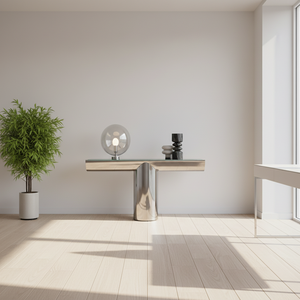 Table <span class=keywords><strong>console</strong></span> de <span class=keywords><strong>chambre</strong></span> à <span class=keywords><strong>coucher</strong></span> en acier inoxydable moderne de luxe léger, porte en MDF pour villa haut de gamme, hall d'entrée d'hôtel - Design écologique - Product Image 2