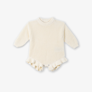 Ropa de punto 100% algodón para bebés niñas, ODM y OEM, prendas de punto infantiles de Vietnam, mono de bebé con volantes de color sólido para invierno. - Product Image 4