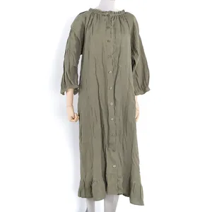 兴诺工厂定制手工高品质女士休闲棉涤纶印花亚麻长裙