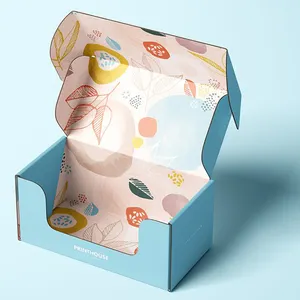 Tamaño personalizado moda azul doble impresión flor regalo de boda embalaje de papel corrugado Perfume ropa Mailer caja de envío