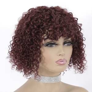 Peluca de cabello humano Remy para mujer, cabello rizado bohemio de 12 pulgadas y 165g, encaje suizo, <span class=keywords><strong>corto</strong></span>, Myanmar 99J #, <span class=keywords><strong>rojo</strong></span> <span class=keywords><strong>vino</strong></span>, 1 pieza - Product Image 1