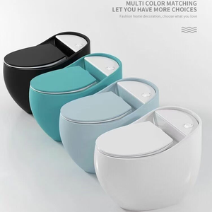 WC à poser au sol en forme <span class=keywords><strong>d</strong></span>'œuf avec texture <span class=keywords><strong>bois</strong></span>, siphon à jet elliptique, chasse <span class=keywords><strong>d</strong></span>'<span class=keywords><strong>eau</strong></span> par gravité - Product Image 3