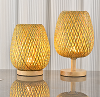 Lampe de table en rotin - Lampes de chevet en bambou tissé à la main, style vintage, en osier et bois, lumière chaude pour salon (USB)