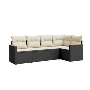 Cream White And Black <b>Rattan</b> Garden <b>Sofa</b> Set With Cushions 6 Seater Outdoor Furniture Contemporary Design - Product Image 1