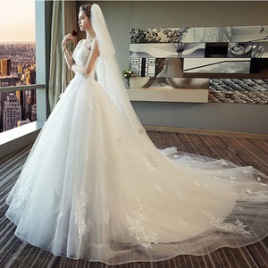 Strapless Ball Gown Wedding Dress High Waist <b>Floor</b> Length Trailing Style European American Fashion Simple Design - Product Image 2