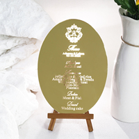 Tarjetas de menú acrílicas con espejo dorado ovalado con texto grabado, menús acrílicos cortados con láser PARA CENA DE BODA DIY de lujo