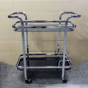 Chariot à thé moderne en métal avec roulettes, chariot de service en verre et chariot de service hôtelier pour salon et restaurant - Product Image 6