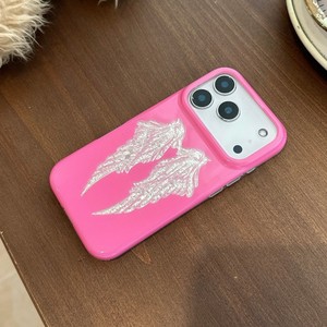 Quality girls angel wings glitter glossy IMD mobile phone case shockproof back <b>cover</b> for iPhone 15 16 17 pro max OEM custom - Product Image 4