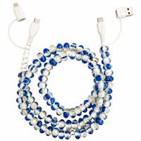 Câble de charge FASHLINK en perles de verre bleu océan, 4-en-1 USB Type C, multi-connecteur, accessoire de mode côtier