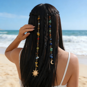 Aksesoris Rambut Gaya Bohemian Warna-warni Turquoise & Kristal dengan Rumbai Kepang untuk Pesta & Aktivitas Luar Ruangan - Product Image 3