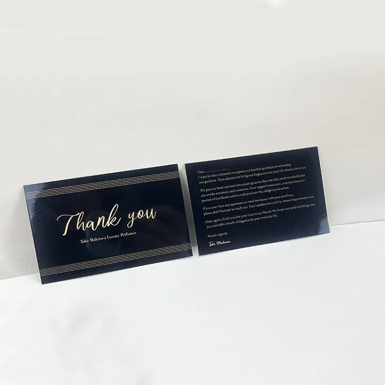 بطاقة أعمال ورقية عالية الجودة فاخرة مخصصة منقوشة بشعار ذهبي بطاقة ورقية مطبوعة بطاقة شركة ترويجية "thank you" للإعلان