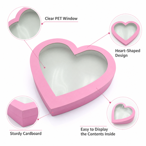 Treat Love Valentine's Day Chocolates Flower Rose Packaging Heart Shaped Disposable Rigid <b>Boxes</b> Window <b>Lid</b> Paperboard Box - Product Image 2