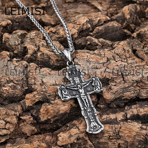 Retro Ruso Ortodoxo Cruz Colgantes Acero Inoxidable Jesucristo Crucifijo Guardar y Proteger Cruz Collar - Product Image 5