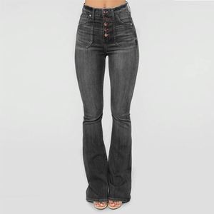 Jeans de Mujer Ajustados con Bolsillos de Parche Desgastados, Estilo Boot Cut, con Botones, Fabricante J0180 - Product Image 2