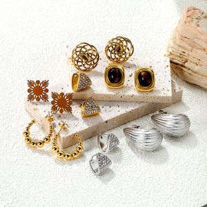 Pendientes de Moda con Diseño Geométrico, Acero Inoxidable 18K, Unisex, Patrón de Copo de Nieve, Circulares, Elípticos, con Puntos - Product Image 1