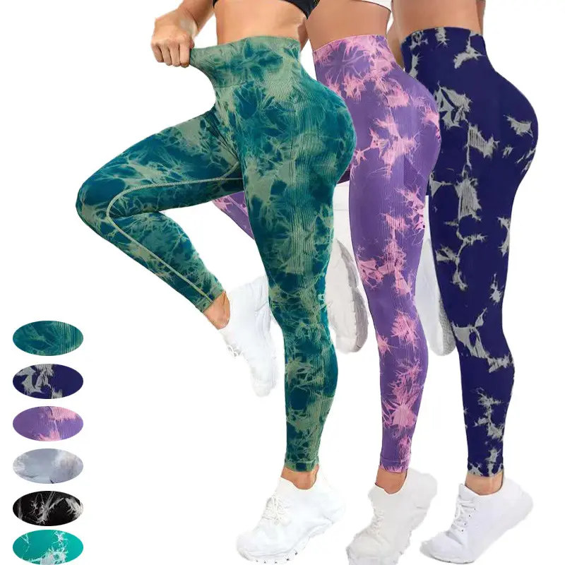 Wholesale Skin-friendly High-waisted Tie Dye Aurora Double Butt Lift Tight Yoga Pants Gym Fitness Leggings
