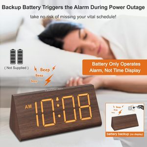 Brown Wooden USB Powered Digital Alarm <strong>Clock</strong> Large <strong>Numbers</strong> Adjustable Loud Alarm DST 12/24H for Smart Tables Loud Living Room - Product Image 4