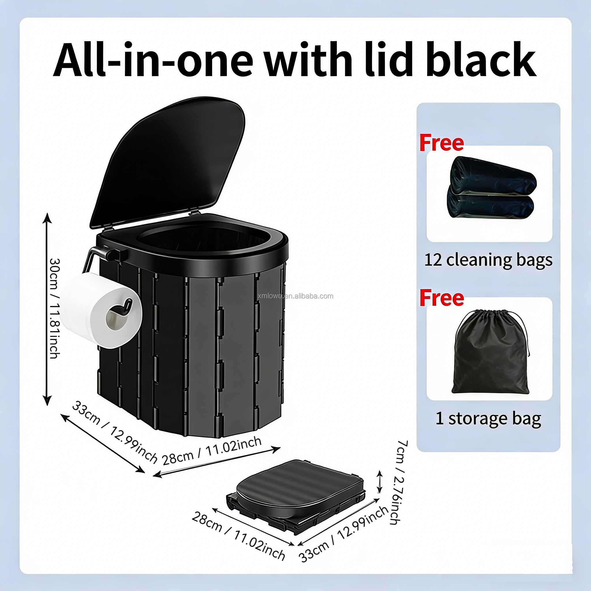 5-GANCIO PER WC: TUTTO-IN-UNO CON COPERCHIO [NERO] (CON 12 SACCHETTI PER LIMPO)