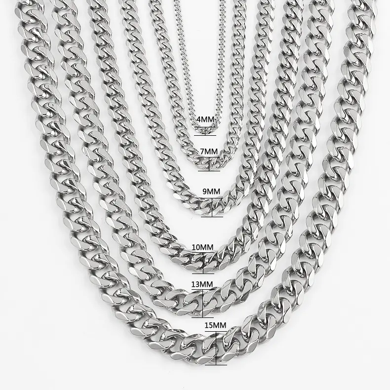 Fashion 6mm 18/20 inch Custom Material Sterling Silver Chain Necklace Hip Hop Gold Plated Miami Cuban link Chain