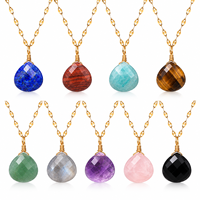 Collier avec pendentif en pierre naturelle à facettes en forme de larme, chaîne dorée, bijoux pour femmes, à porter au quotidien