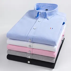 Casual Vintage Cotton Polyester Custom Logo Men&#39;s Long Sleeve Shirts Factory Sale Button Down OEM ODM Service Oxford Fabric