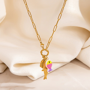 Stainless Steel Necklace With Fish Pendant 18K Gold Plated <b>Titanium</b> Steel Clavicle <b>Chain</b> Animal Zodiac Design - Product Image 3