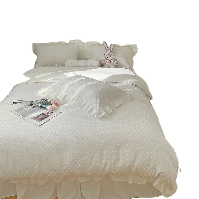 Plain White Wedding Home Bedding Set Jacquard Clipped Chenille Bed Classically Tufted Duvet Cover