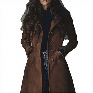 Abrigo de moda cálido personalizado con estampado vintage de otoño al por mayor para mujer, con lazo en la cintura, estilo regular, de sherpa, reversible, tipo gabardina, acogedor e informal. - Product Image 3
