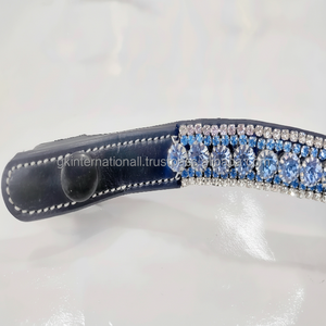 Bande de sourcils de cheval en cuir véritable, 5 lignes, cristaux bleu clair, diamant, chaîne métallique, en toutes les tailles et formes, personalisé - Product Image 1