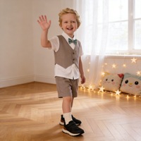 Ensemble T-shirt et short à carreaux style preppy pour bébé garçon, en tissu peigné, anti-rétrécissement, anti-plis, vêtements d'été 1-5 ans, logo personnalisé