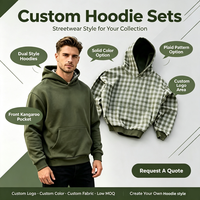 Fabrication de vêtements sur mesure, veste en coton French Terry, sweat à capuche à carreaux, fermeture éclair, double couche, sweat à capuche réversible