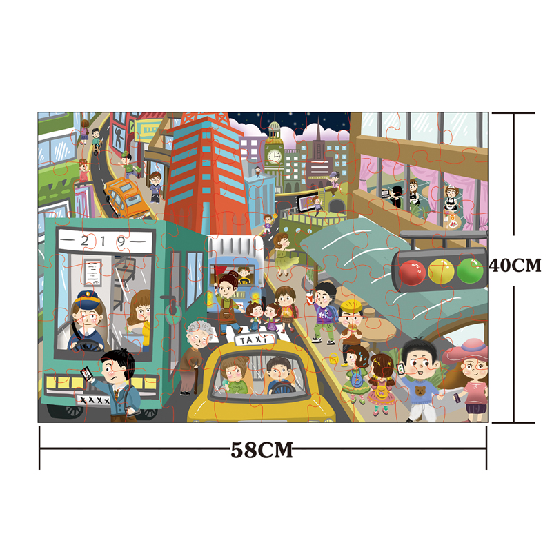 58*40 cm size city lift pattern 60 pcs paper jigsaw puzzle for kids educational