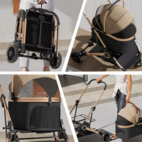 Poussette pour animaux de compagnie légère à 4 roues, pliable, en alliage d'aluminium, pour chiens et chats de petite et moyenne taille, réglable et luxueuse